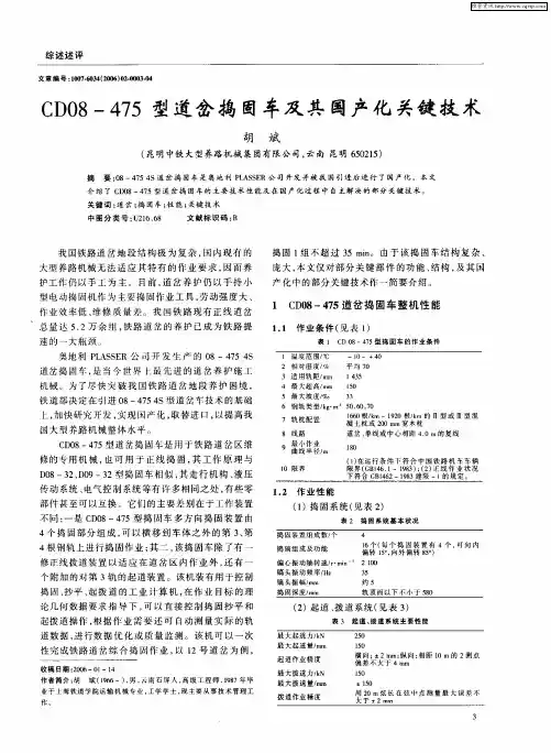 CD08-475型道岔捣固车及其国产化关键技术