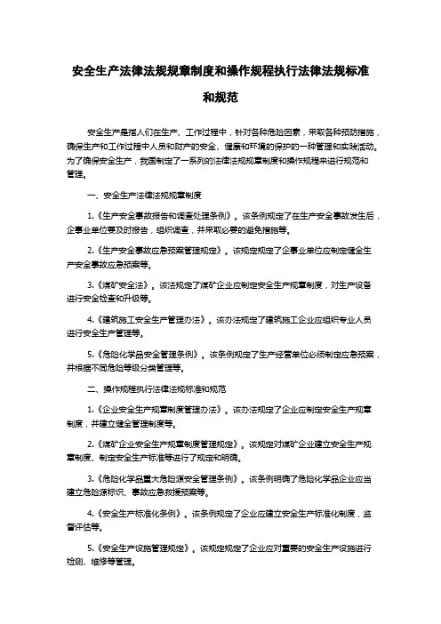 安全生产法律法规规章制度和操作规程执行法律法规标准和规范