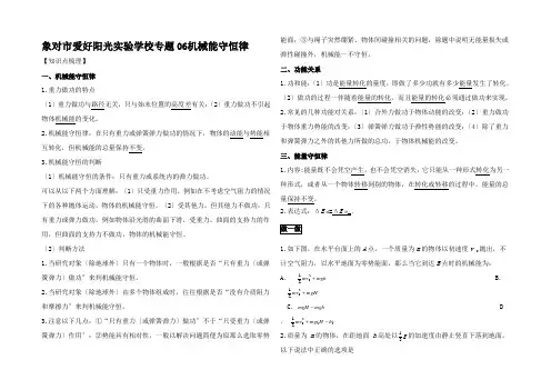 高一物理 专题06 机械能守恒律暑假作业高一全册物理试题