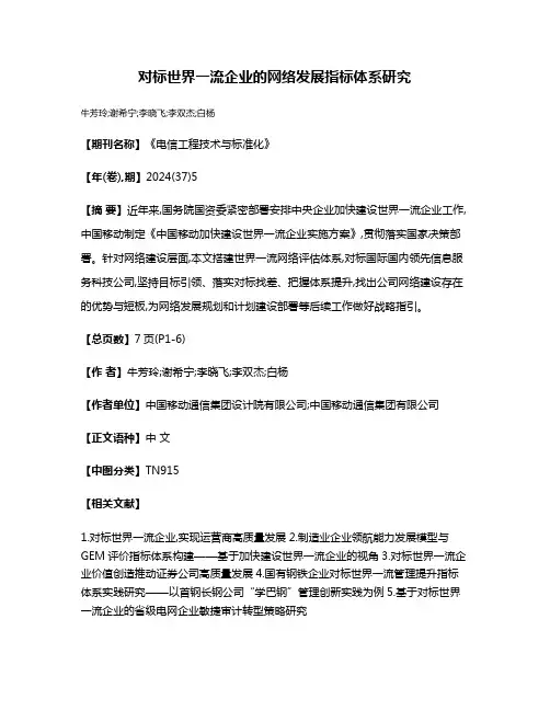 对标世界一流企业的网络发展指标体系研究