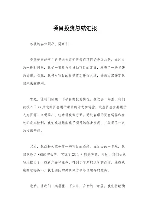 项目投资总结汇报