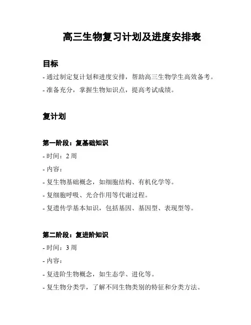高三生物复习计划及进度安排表
