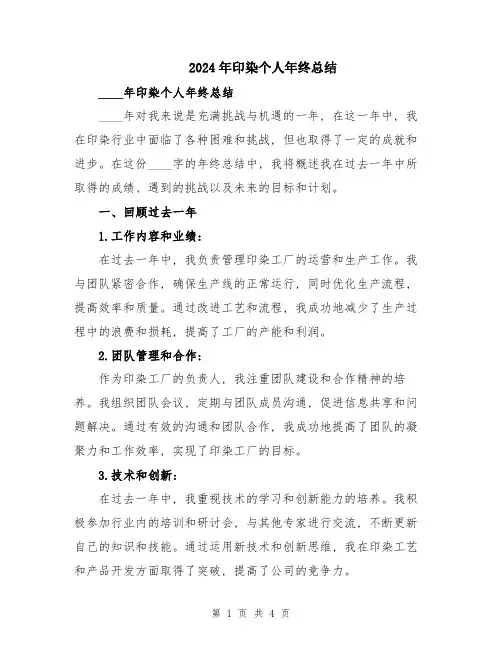 2024年印染个人年终总结
