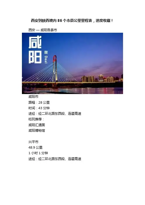 西安到陕西境内86个市县公里里程表，速度收藏！