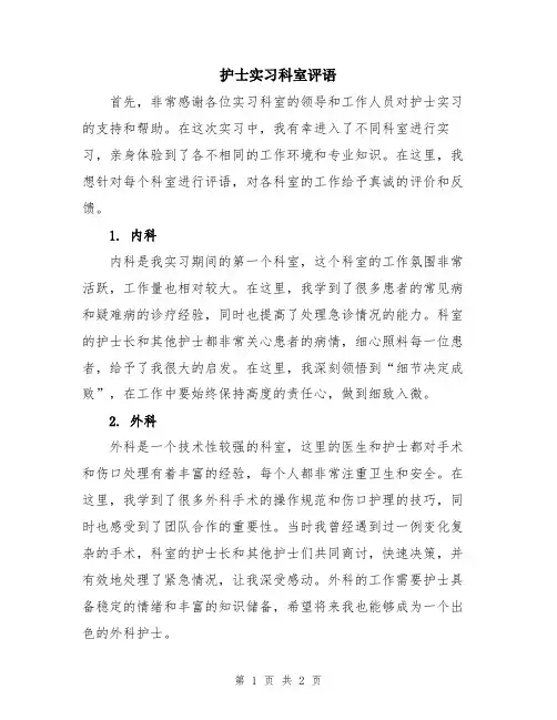 护士实习科室评语