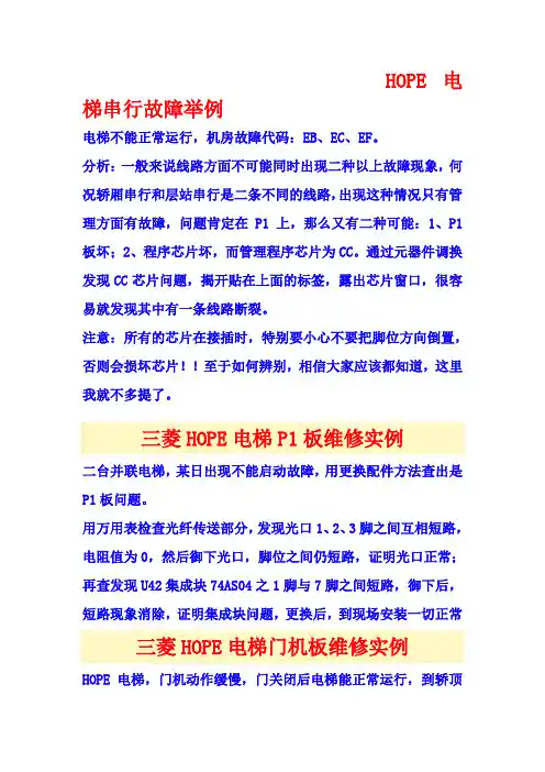 HOPE电梯串行故障举例解读