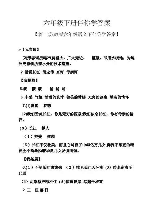 六年级下册伴你学标准答案