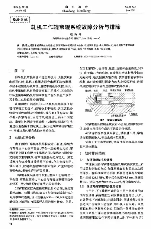 轧机工作辊窜辊系统故障分析与排除
