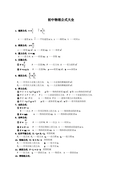 初中物理公式大全