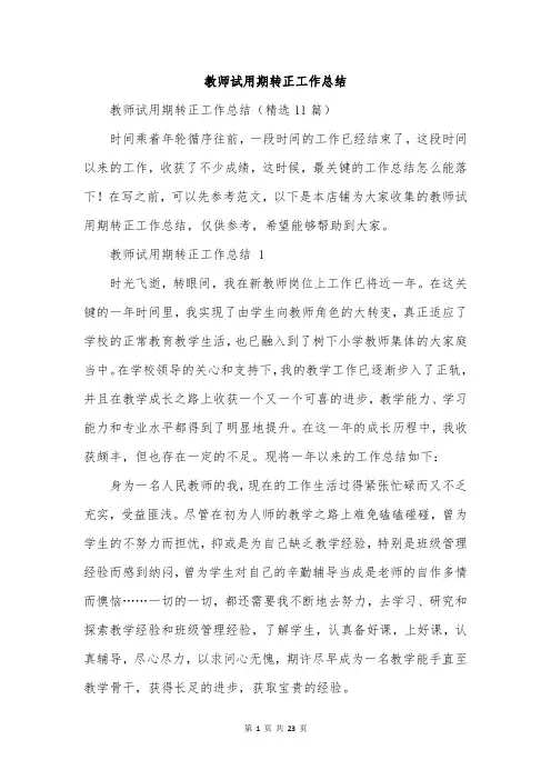 教师试用期转正工作总结
