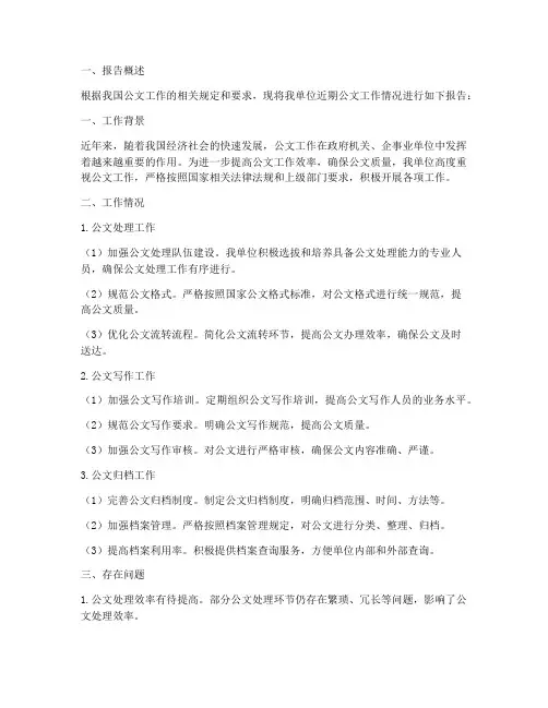 公文工作情况报告