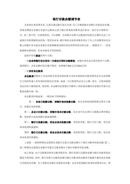 (完整版)银行存款余额调节表