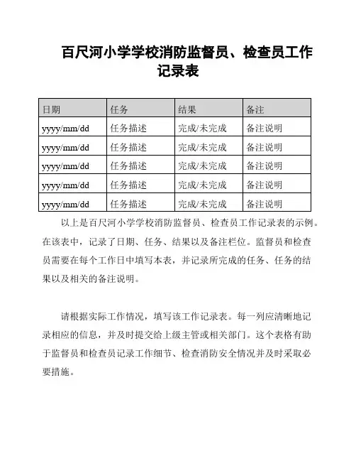 百尺河小学学校消防监督员、检查员工作记录表