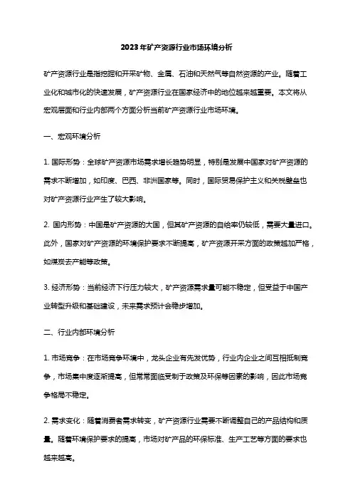 2023年矿产资源行业市场环境分析