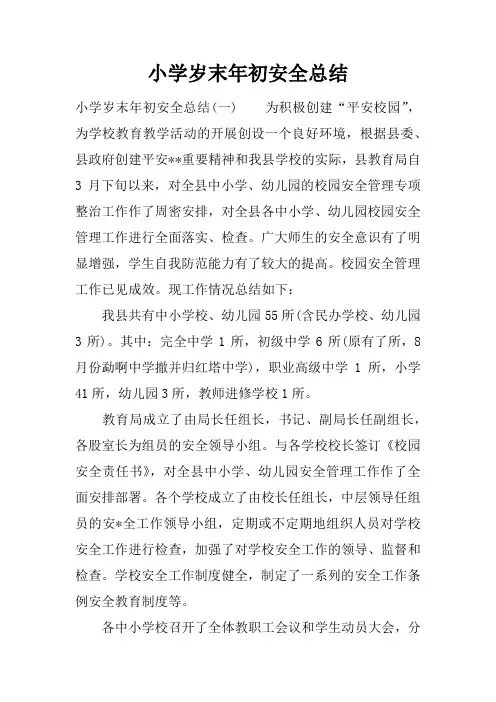 小学岁末年初安全总结