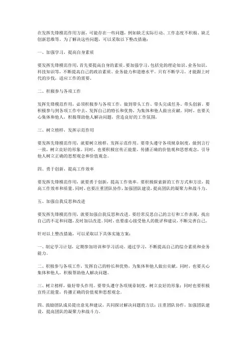 发挥先锋模范作用方面存在问题整改措施