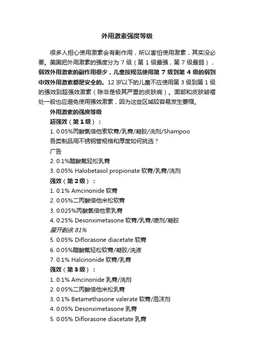 外用激素强度等级