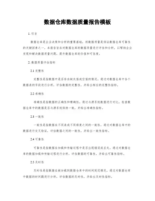 数据仓库数据质量报告模板