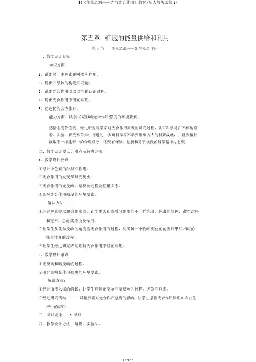 54《能量之源——光与光合作用》教案(新人教版必修1)