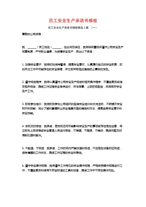 员工安全生产承诺书模板3篇