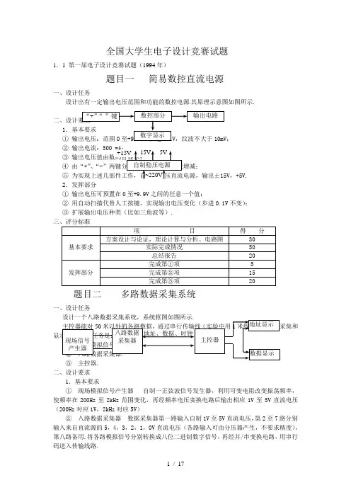 ——全国大学生电子设计竞赛试题