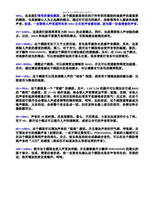 常见声音频率范围