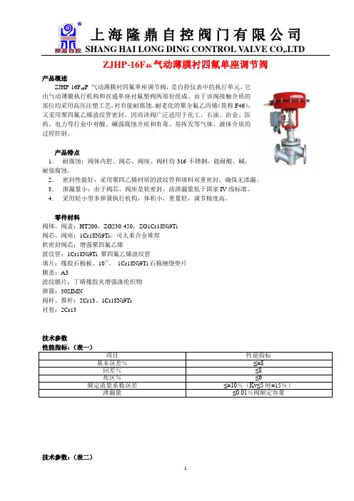 5、ZJHP-16F46单座衬四氟调节阀