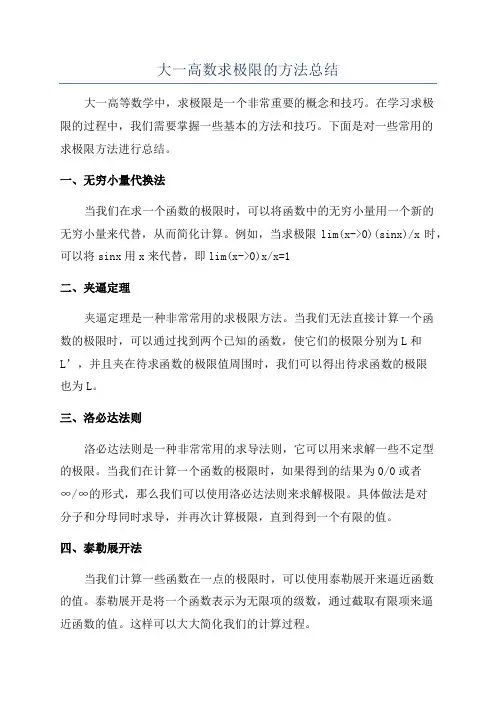 大一高数求极限的方法总结
