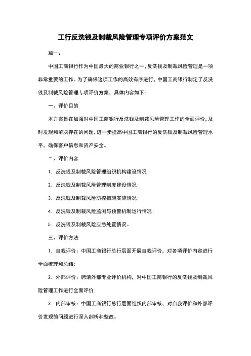 工行反洗钱及制裁风险管理专项评价方案范文