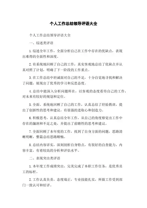 个人工作总结领导评语大全