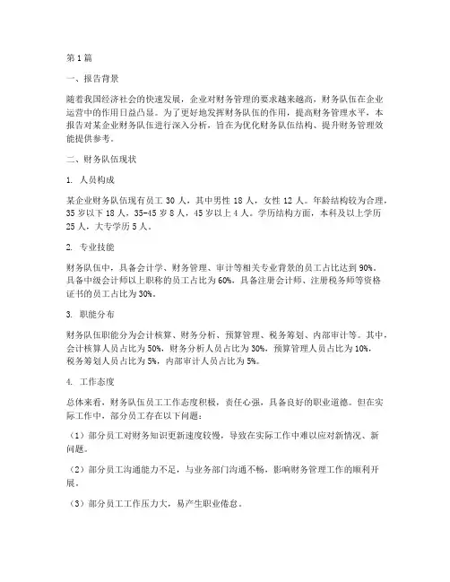 财务队伍分析报告(3篇)
