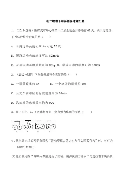 初二物理下册易错题型汇总