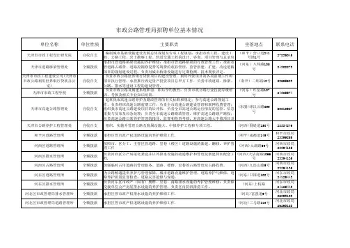 天津市政公路管理局下属单位基本情况