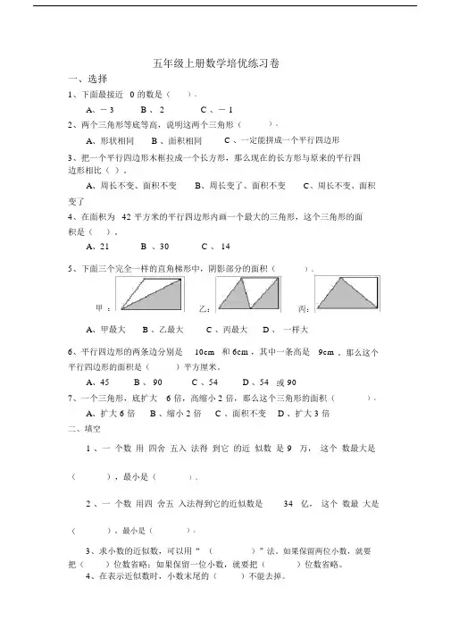 (完整)五年级上册数学培优练习卷.docx