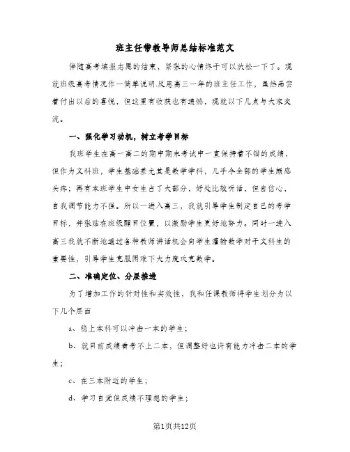 班主任带教导师总结标准范文(五篇)