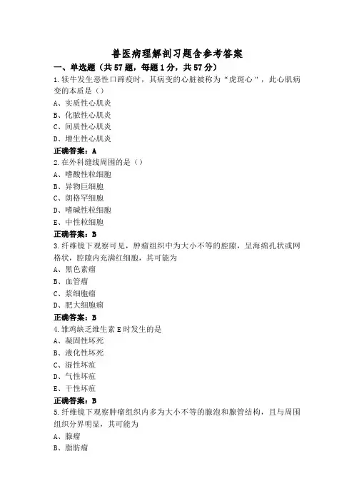 兽医病理解剖习题含参考答案