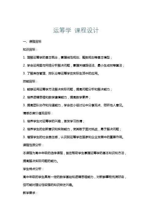 运筹学课程设计