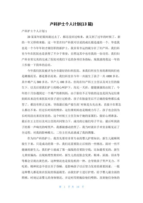产科护士个人计划(13篇)