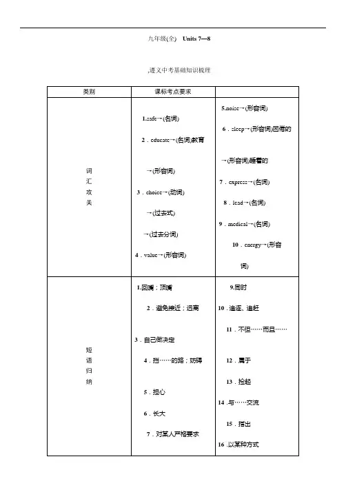 2016中考王英语中考命题研究(遵义)：教材知识研究篇九年级(全) Units 7—8