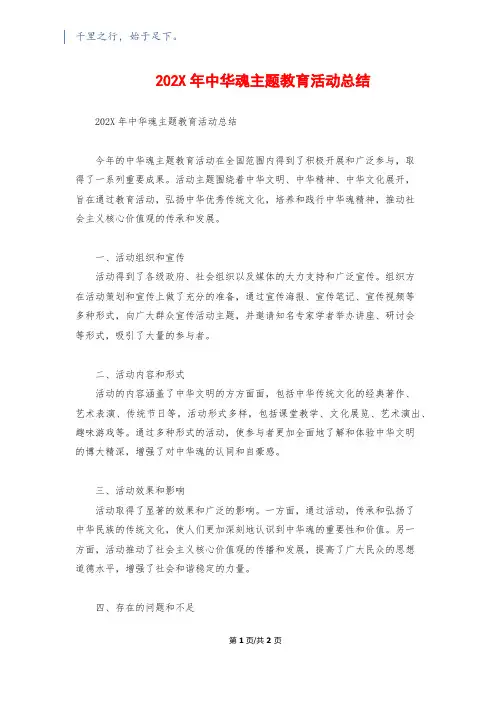 202X年中华魂主题教育活动总结