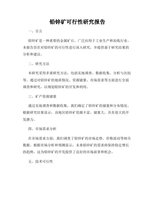 铅锌矿可行性研究报告