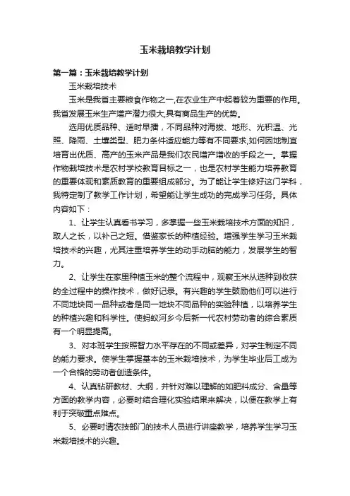 玉米栽培教学计划