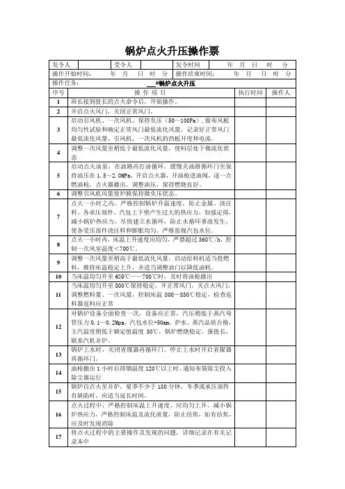 锅炉点火操作票