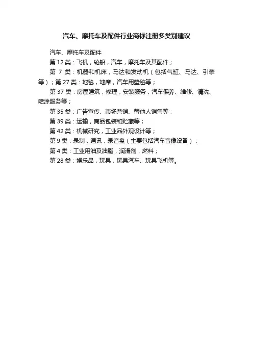 汽车、摩托车及配件行业商标注册多类别建议