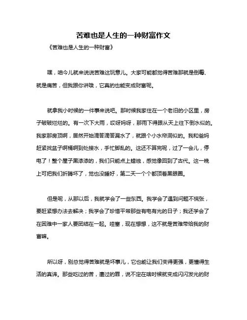 苦难也是人生的一种财富作文