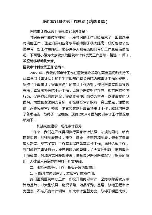 医院审计科优秀工作总结（精选3篇）