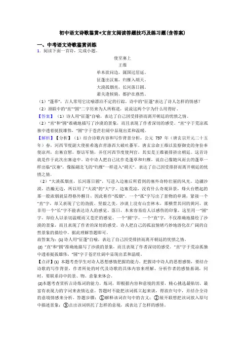 初中语文诗歌鉴赏+文言文阅读答题技巧及练习题(含答案)