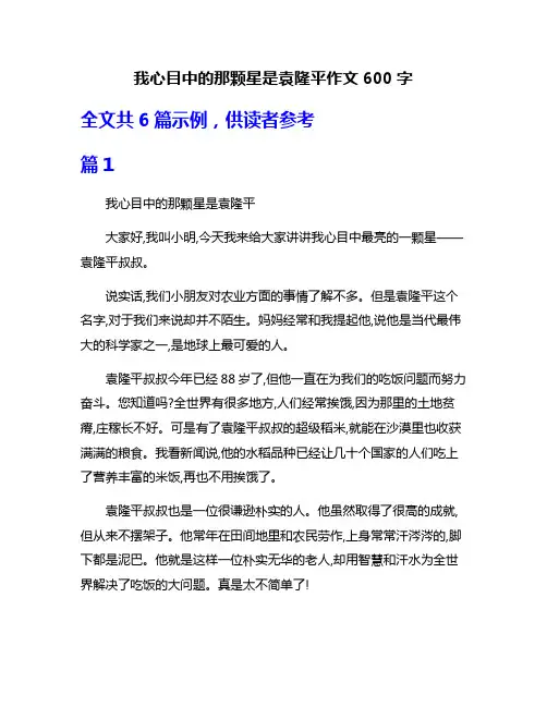 我心目中的那颗星是袁隆平作文600字