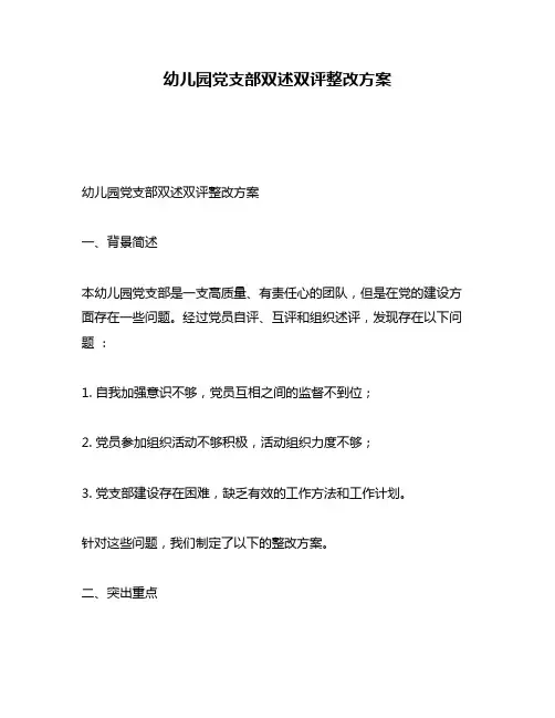 幼儿园党支部双述双评整改方案