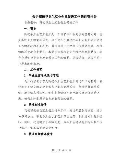关于高校毕业生就业创业促进工作的自查报告